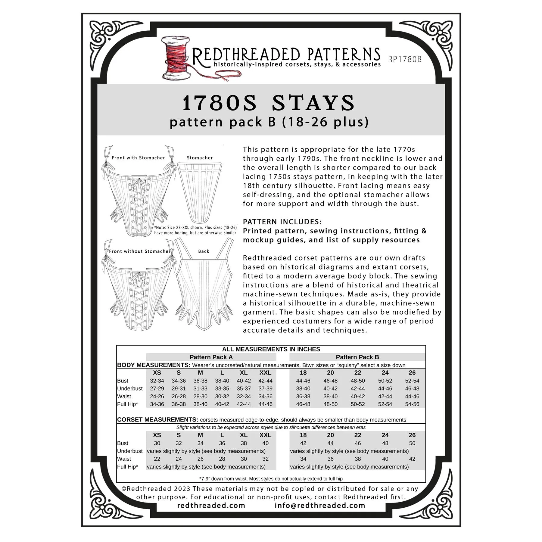 Redthreaded 1780s Stays Pattern