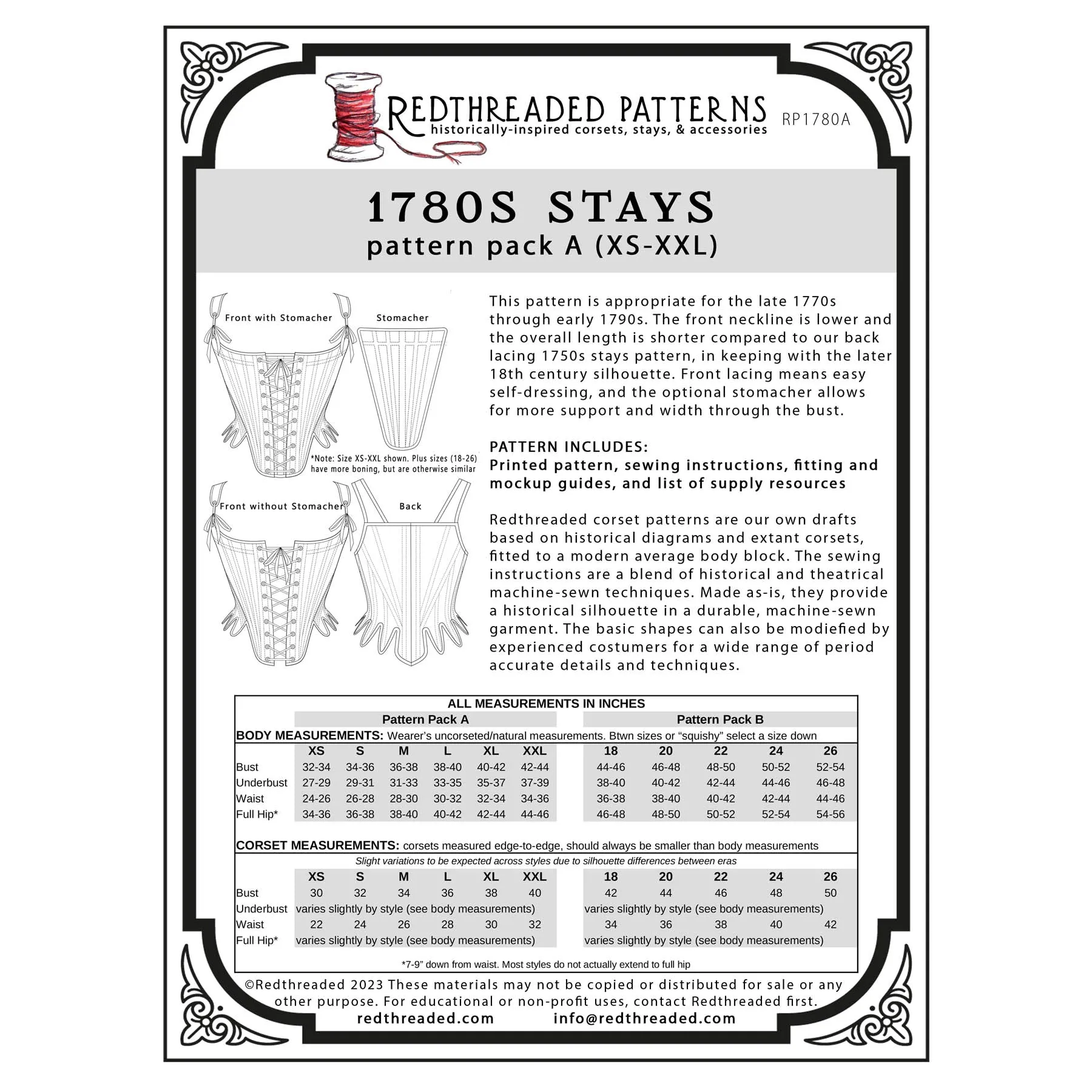 Redthreaded 1780s Stays Pattern