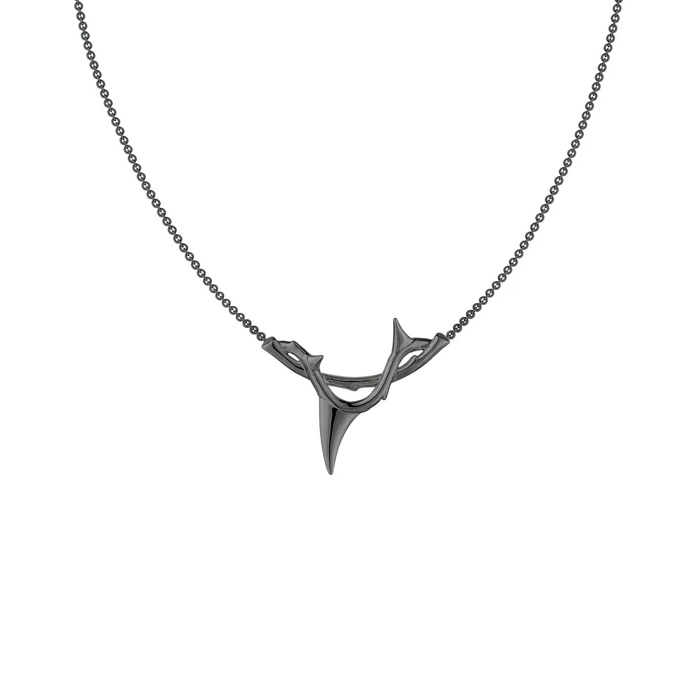 Rose Thorn Branch Pendant - Silver Black Rhodium