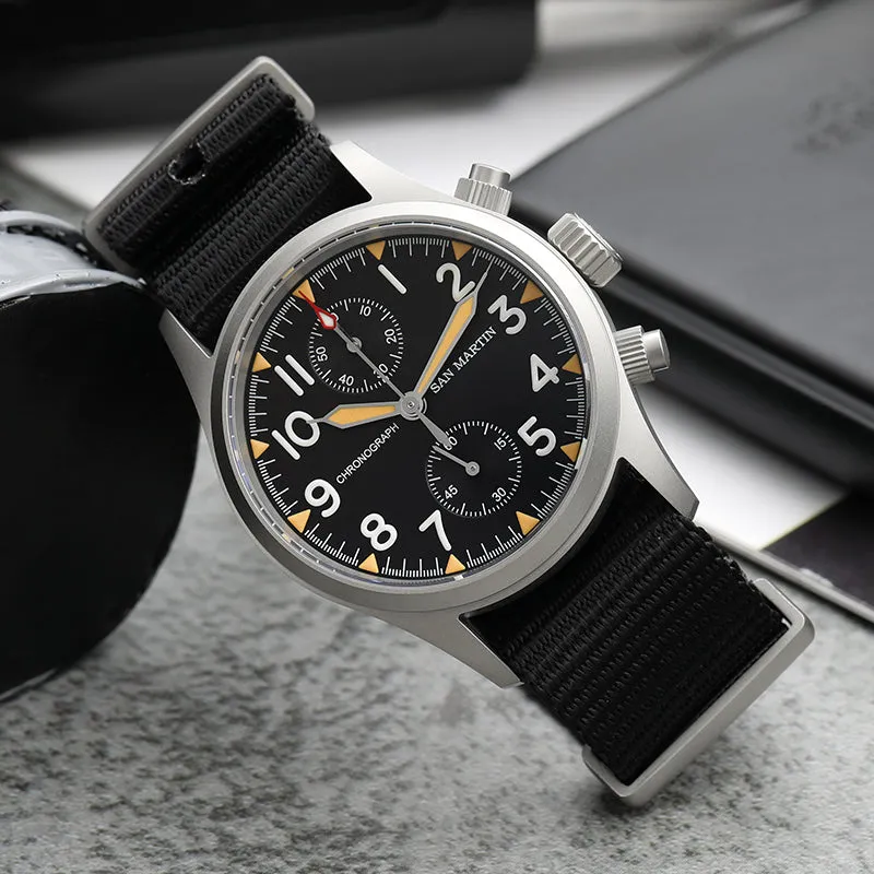 San Martin 37mm Retro Chronograph Field Watch