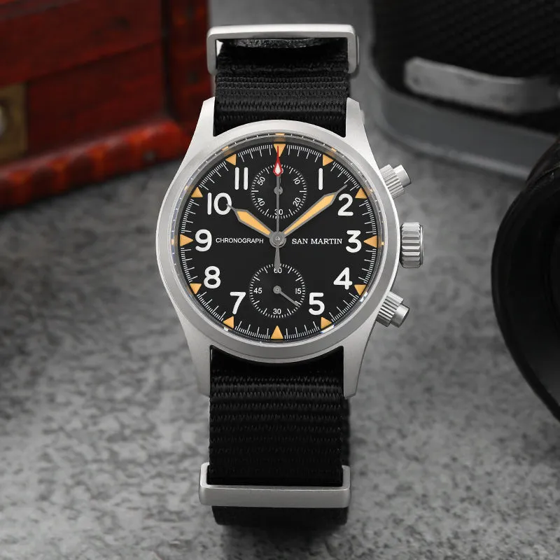 San Martin 37mm Retro Chronograph Field Watch