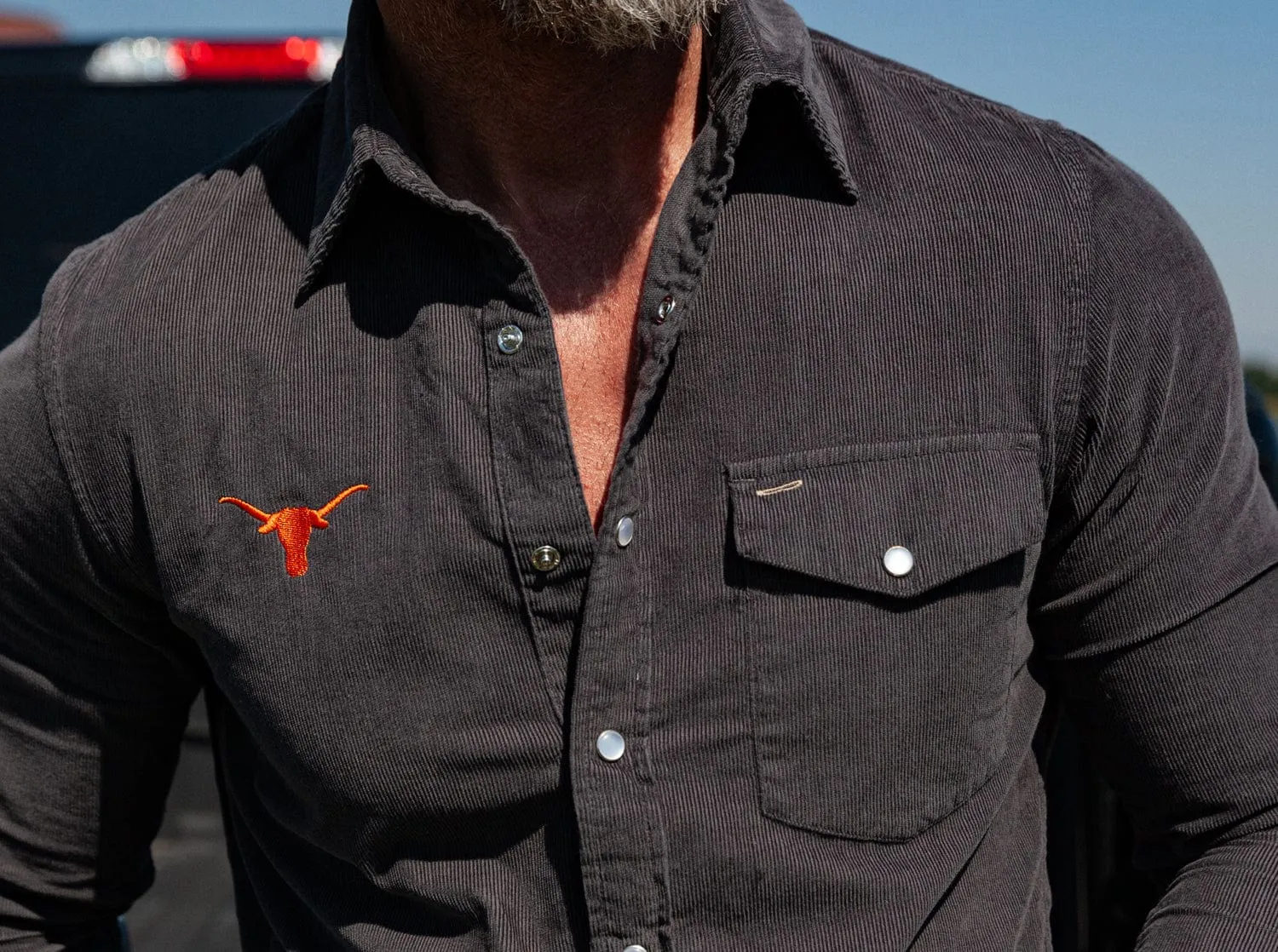 Texas - Corduroy Pearl Snap - Longhorn - Charcoal