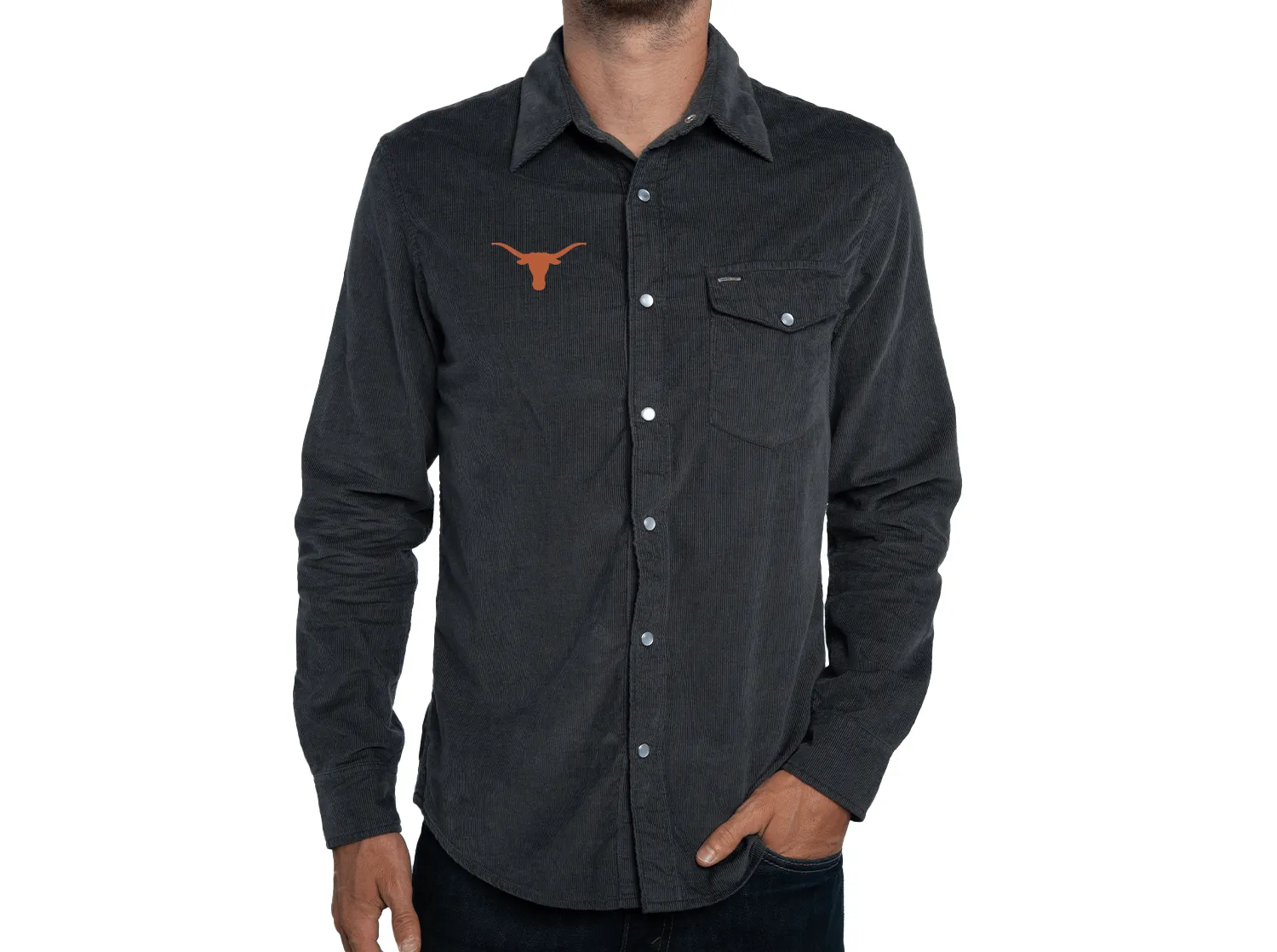 Texas - Corduroy Pearl Snap - Longhorn - Charcoal