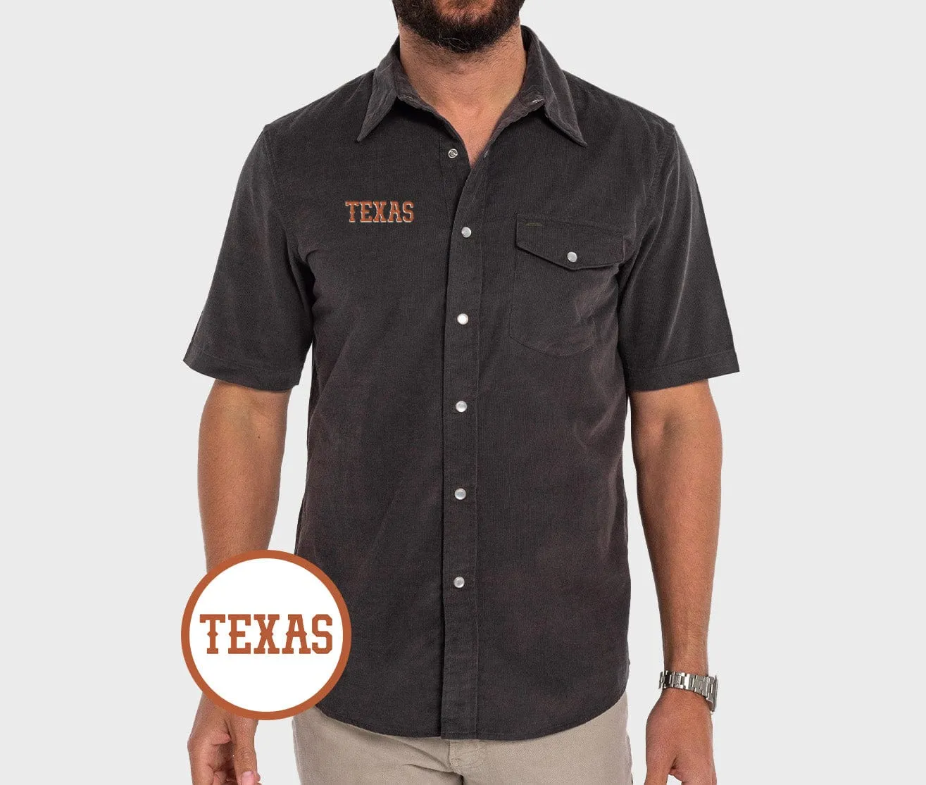 Texas - Short Sleeve Corduroy Pearl Snap - Texas - Gray