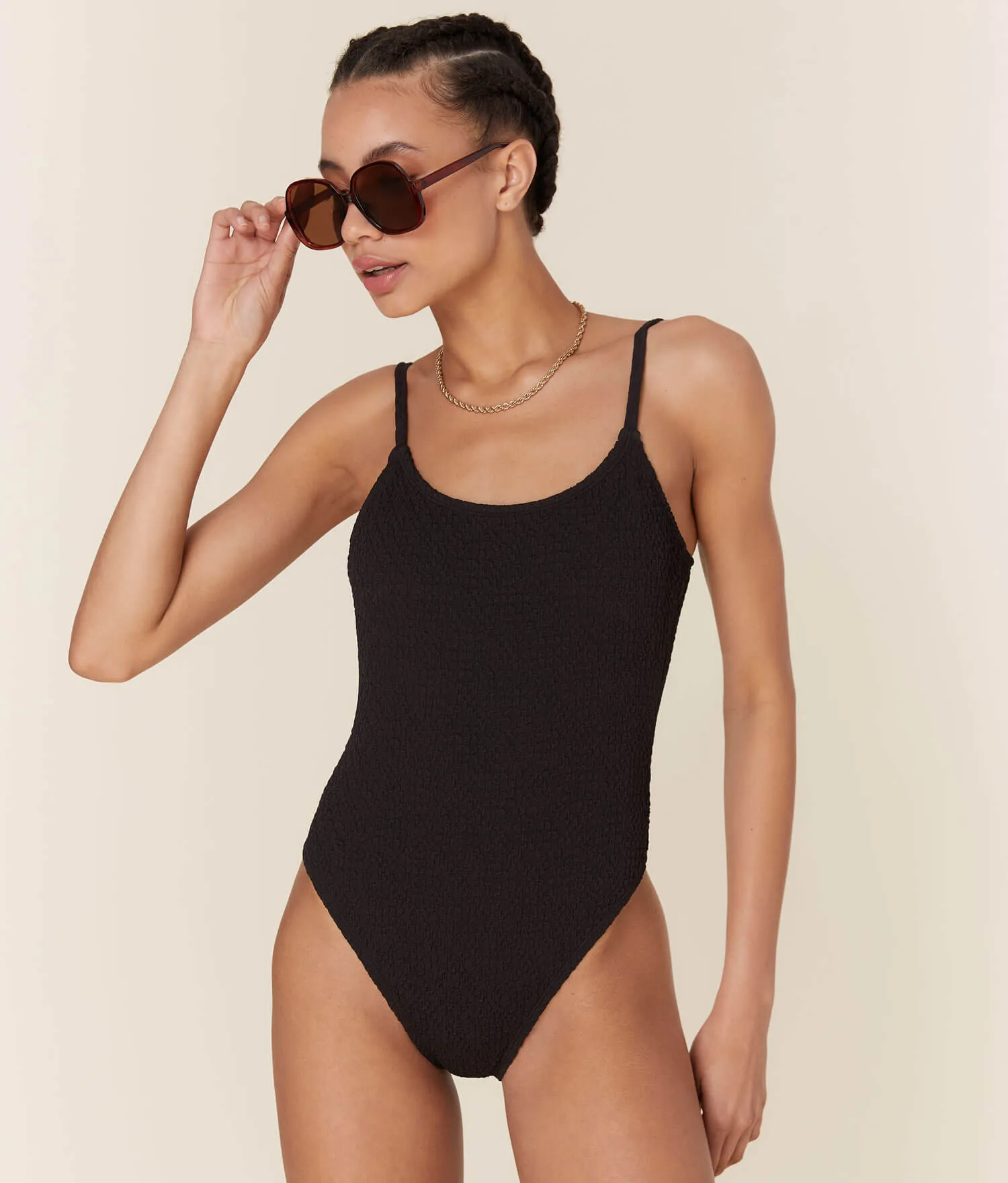 The Laguna One Piece - Popcorn - Black - Long Torso