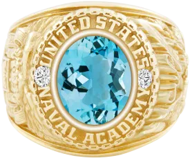 USNA Class Ring Mod™ with Aquamarine Centerpiece and Diamond Dividers