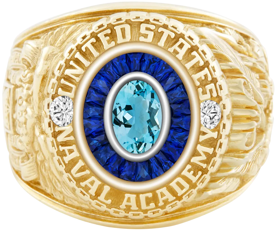 USNA Class Ring Mod™ with Aquamarine Centerpiece and Diamond Dividers