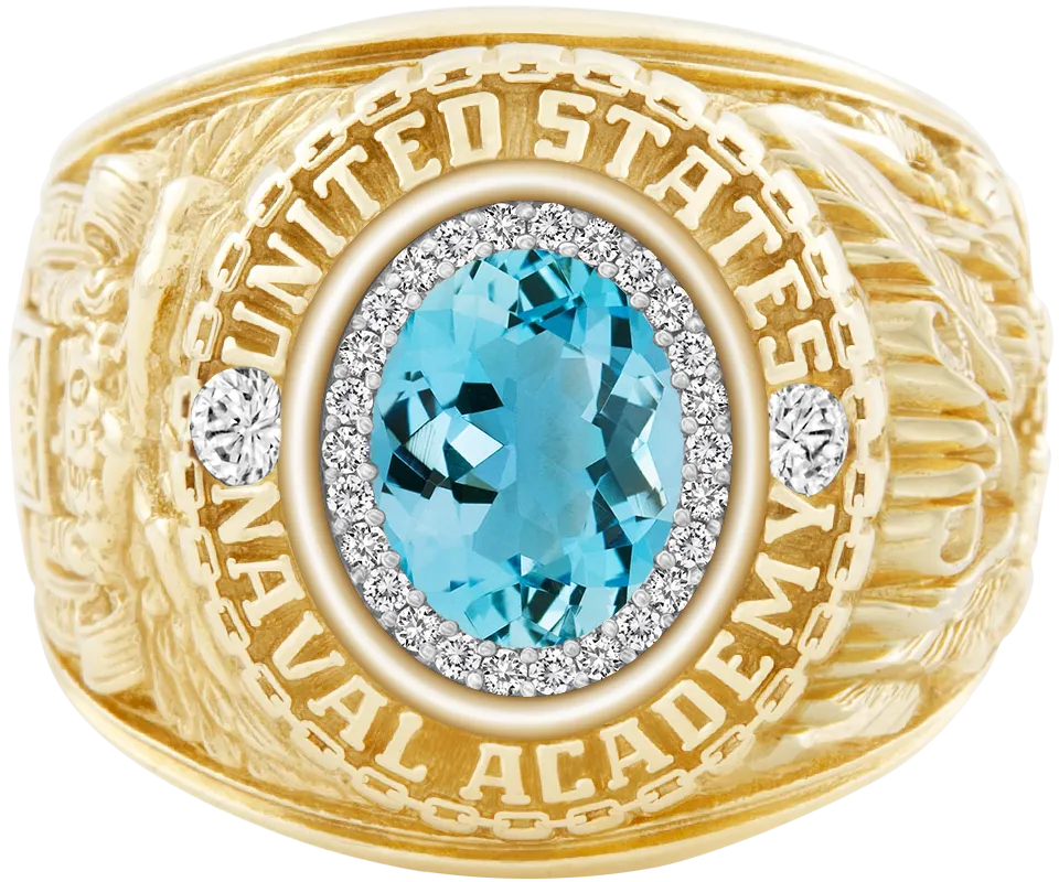 USNA Class Ring Mod™ with Aquamarine Centerpiece and Diamond Dividers