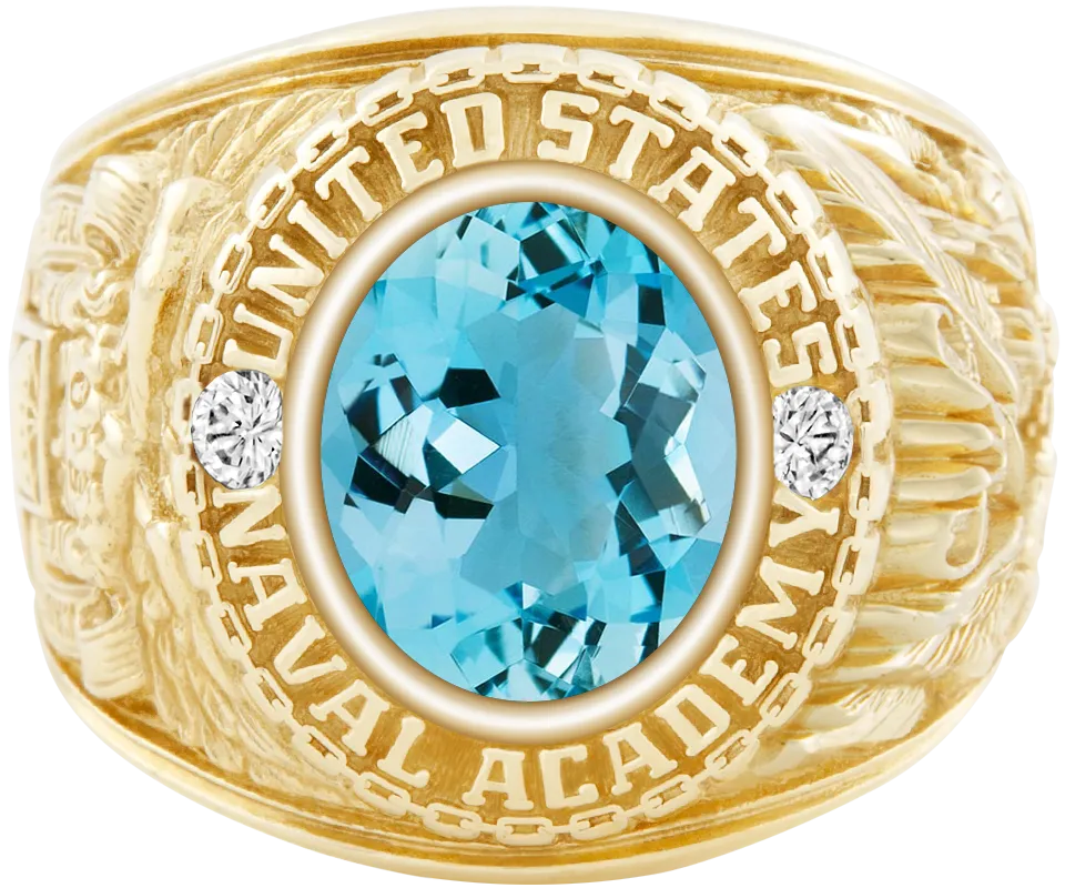 USNA Class Ring Mod™ with Aquamarine Centerpiece and Diamond Dividers