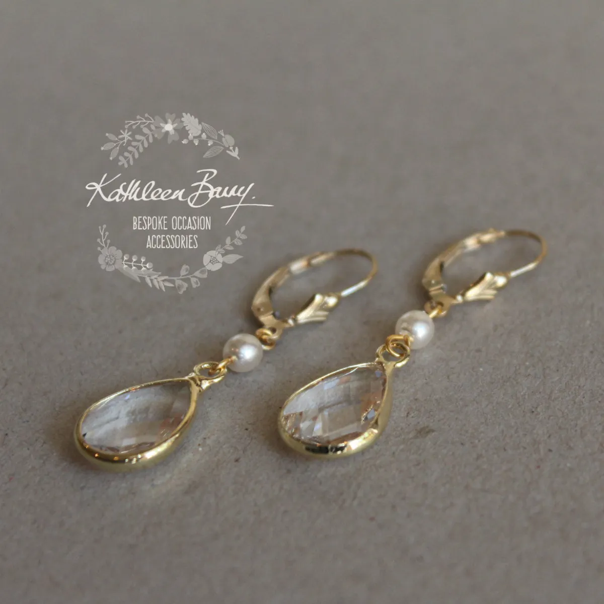 Vanessa Crystal & Pearl Drop Earrings - Gold or Silver finish Options Available.