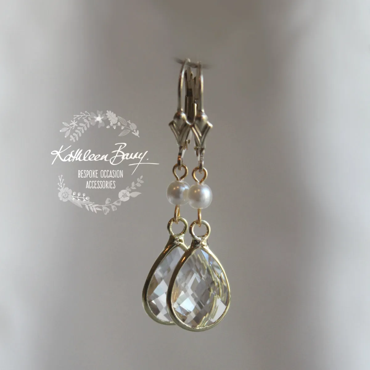 Vanessa Crystal & Pearl Drop Earrings - Gold or Silver finish Options Available.