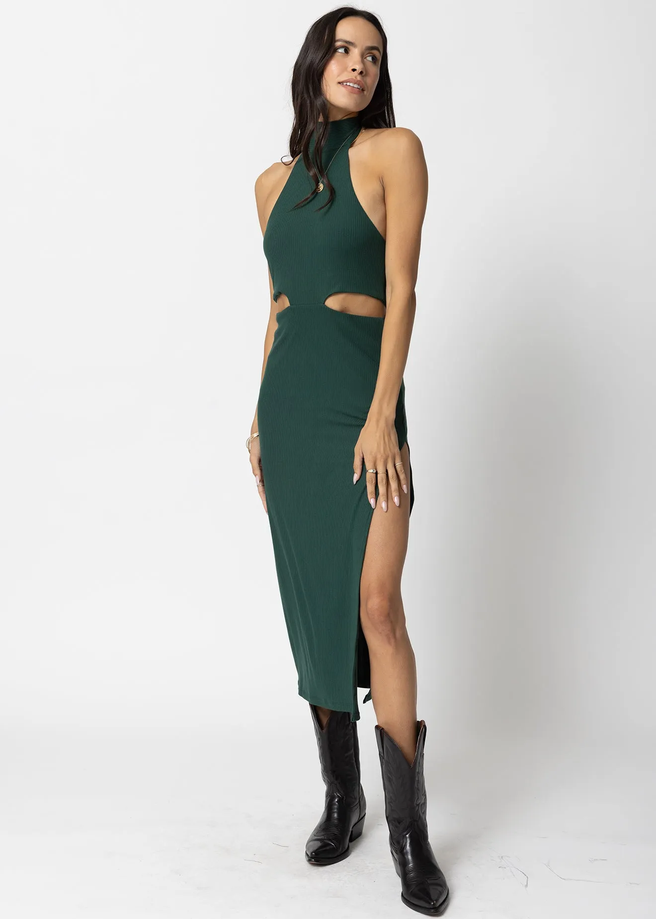 WIDE RIB HALTER CUT AWAY DRESS